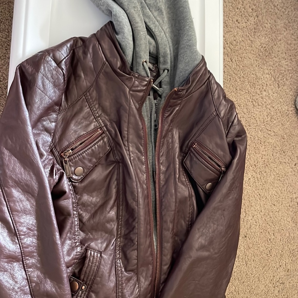 Leather hoodie jacket very good quality